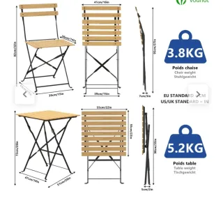 Conjunto mesa y sillas bistro madera