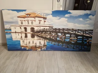 Quadro su tela con ponte e casa