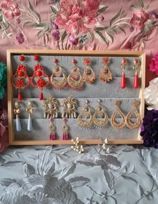 Pendientes Flamenca Dorados y Rojos