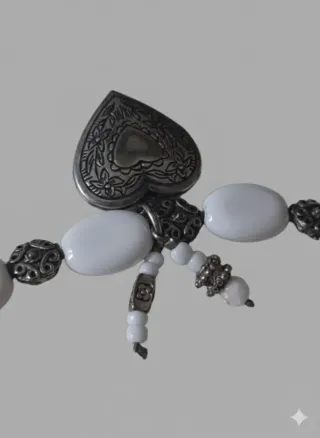 Pulsera Vintage Corazón Opalino Plata