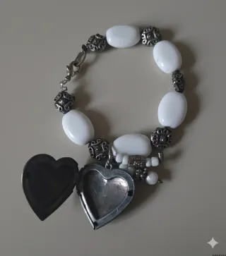 Pulsera Vintage Corazón Opalino Plata