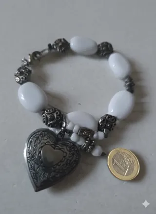 Pulsera Vintage Corazón Opalino Plata