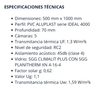 Ventana PVC 500x1000 Blanca Vidrio Mate