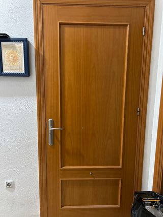 Puerta de madera con pomo y cerradura