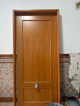 Puerta de madera con pomo y cerradura