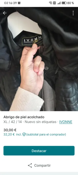 Abrigo acolchado de piel IVONNE