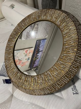 Espejo Redondo Dorado y Blanco