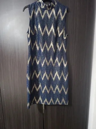 Vestido fiesta azul y dorado