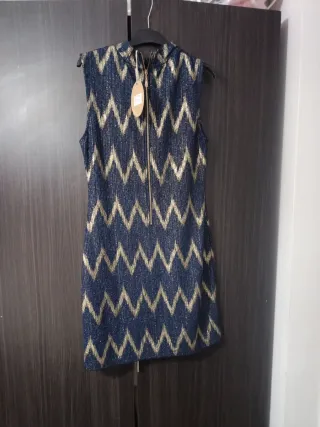 Vestido fiesta azul y dorado