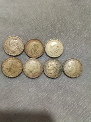 7 Monedas 1 Peseta Franco y Juan Carlos I