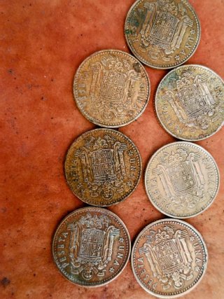7 Monedas 1 Peseta Franco y Juan Carlos I