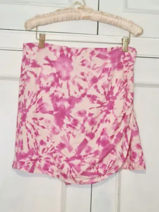 Falda pantalón Zara Tie-Dye fucsia y blanco roto
