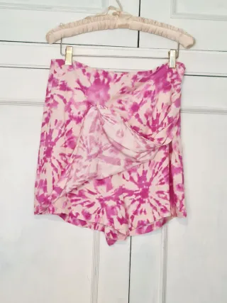 Falda pantalón Zara Tie-Dye fucsia y blanco roto