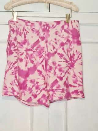 Falda pantalón Zara Tie-Dye fucsia y blanco roto