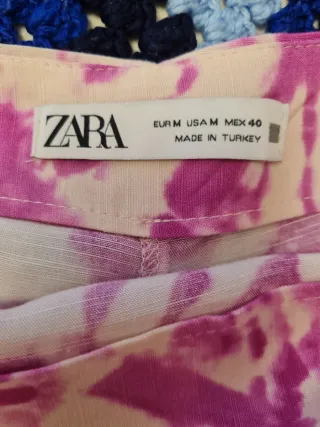 Falda pantalón Zara Tie-Dye fucsia y blanco roto