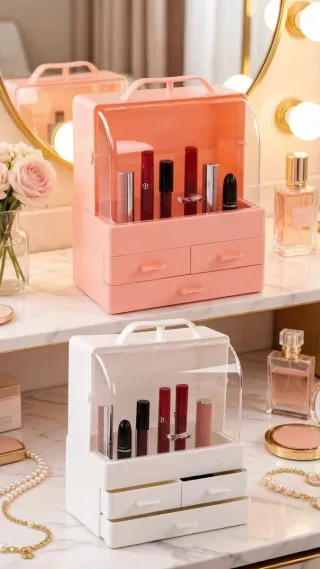 Porta trucchi con cassetti e coperchio