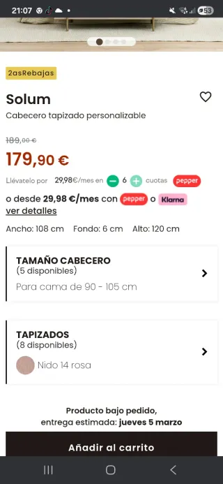 2 Cabeceros tapizados rosa 90cm Kave Home