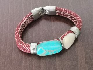 Pulsera Turquesa Piedra Natural Cierre Plateado