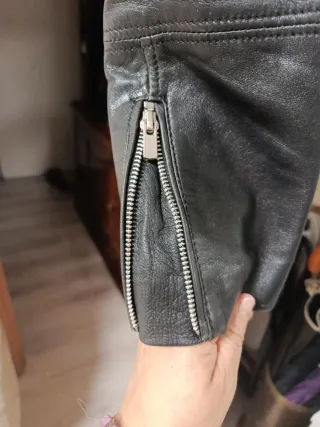 Cazadora Piel Negra Mango Talla M