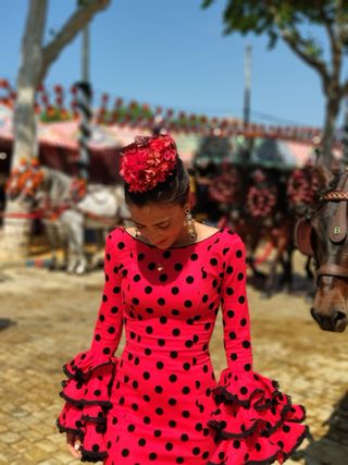 Vestido Flamenco Rojo Lunares Negros