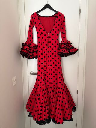 Vestido Flamenco Rojo Lunares Negros