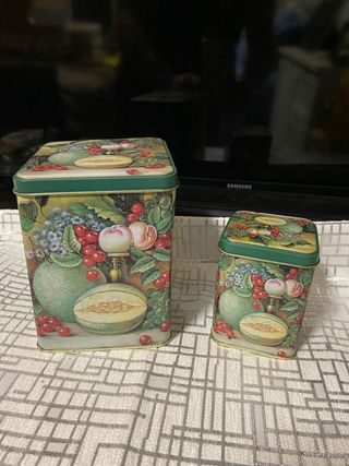 Set di 2 Scatole di Lattine Decorate con Frutta