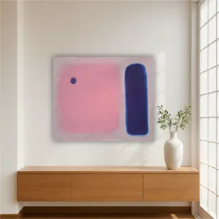 Cuadro abstracto azul y rosa pintado a mano