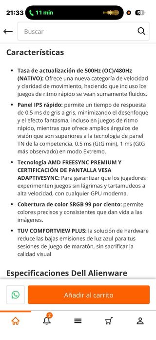 Monitor Alienware Negro