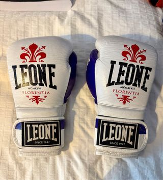 Guantes Boxeo Leone Piel 12oz Azul/Blanco
