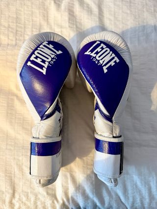 Guantes Boxeo Leone Piel 12oz Azul/Blanco