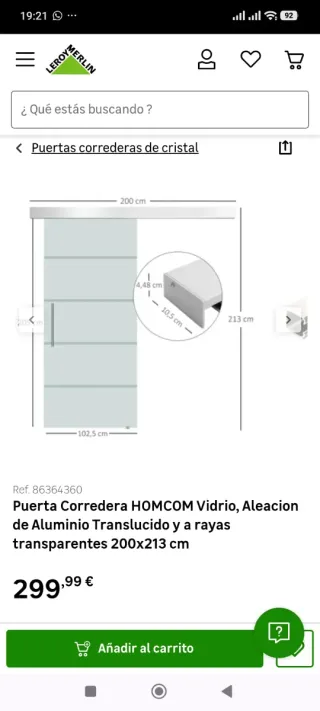 Puerta corredera de cristal esmerilado