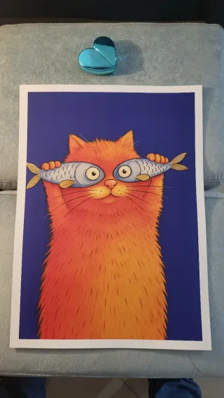 Poster Gatto con Pesci A3