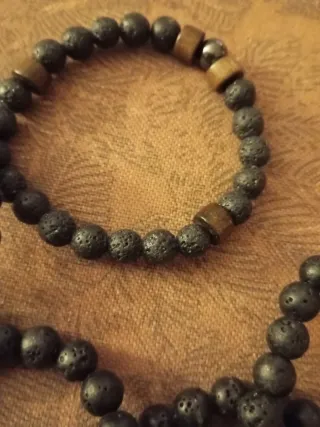 6 Pulseras Piedra Lava Tibetana