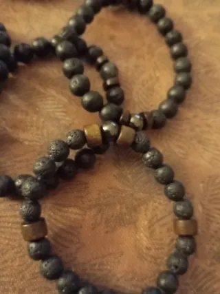 6 Pulseras Piedra Lava Tibetana