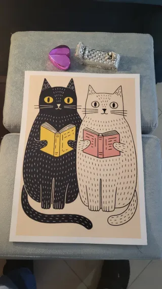 Poster A3 Gatti con Libri Carta Tipografica