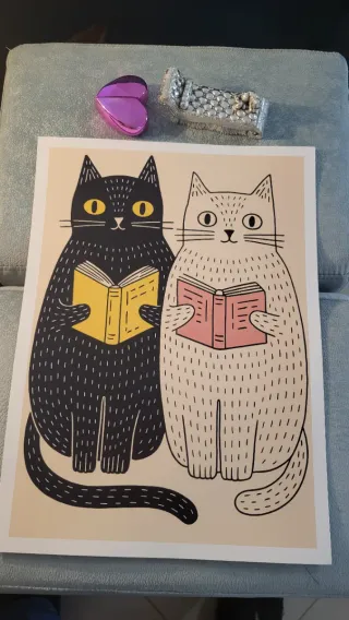 Poster A3 Gatti con Libri Carta Tipografica