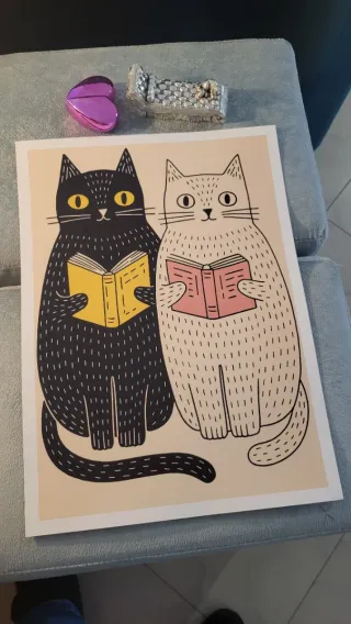 Poster A3 Gatti con Libri Carta Tipografica