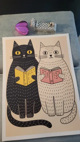 Poster A3 Gatti con Libri Carta Tipografica