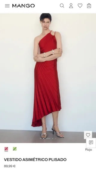 Vestido Mango Asimétrico Rojo Talla L