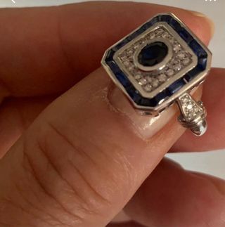 Anillo Oro Blanco 18k Zafiro y Diamantes