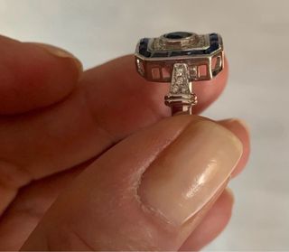 Anillo Oro Blanco 18k Zafiro y Diamantes