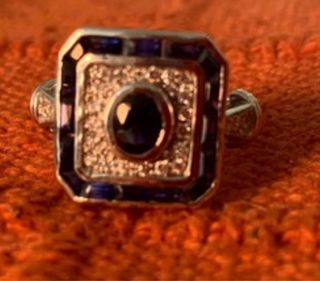 Anillo Oro Blanco 18k Zafiro y Diamantes
