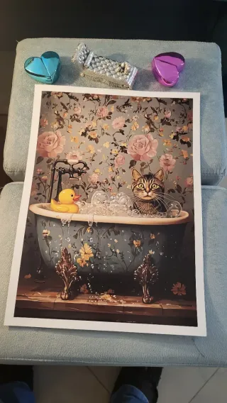 Poster A3 Gatto Bagno Stile Vintage