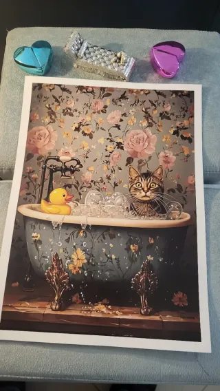 Poster A3 Gatto Bagno Stile Vintage