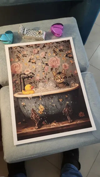 Poster A3 Gatto Bagno Stile Vintage