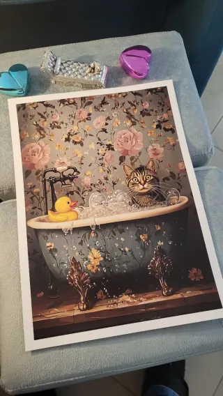 Poster A3 Gatto Bagno Stile Vintage