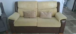 Sofá 3 plazas y orejero beige/marrón