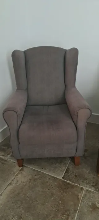 Sofá 3 plazas y orejero beige/marrón