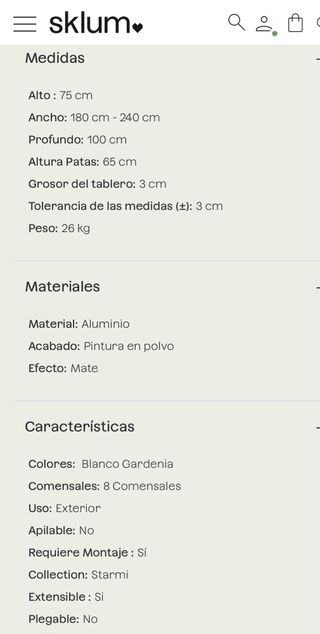 Mesa de jardín extensible SKLUM Blanca.A ESTRENAR