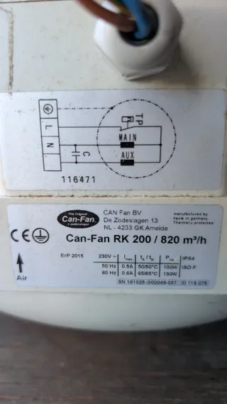 Extractor CAN RK 200 820m3/h